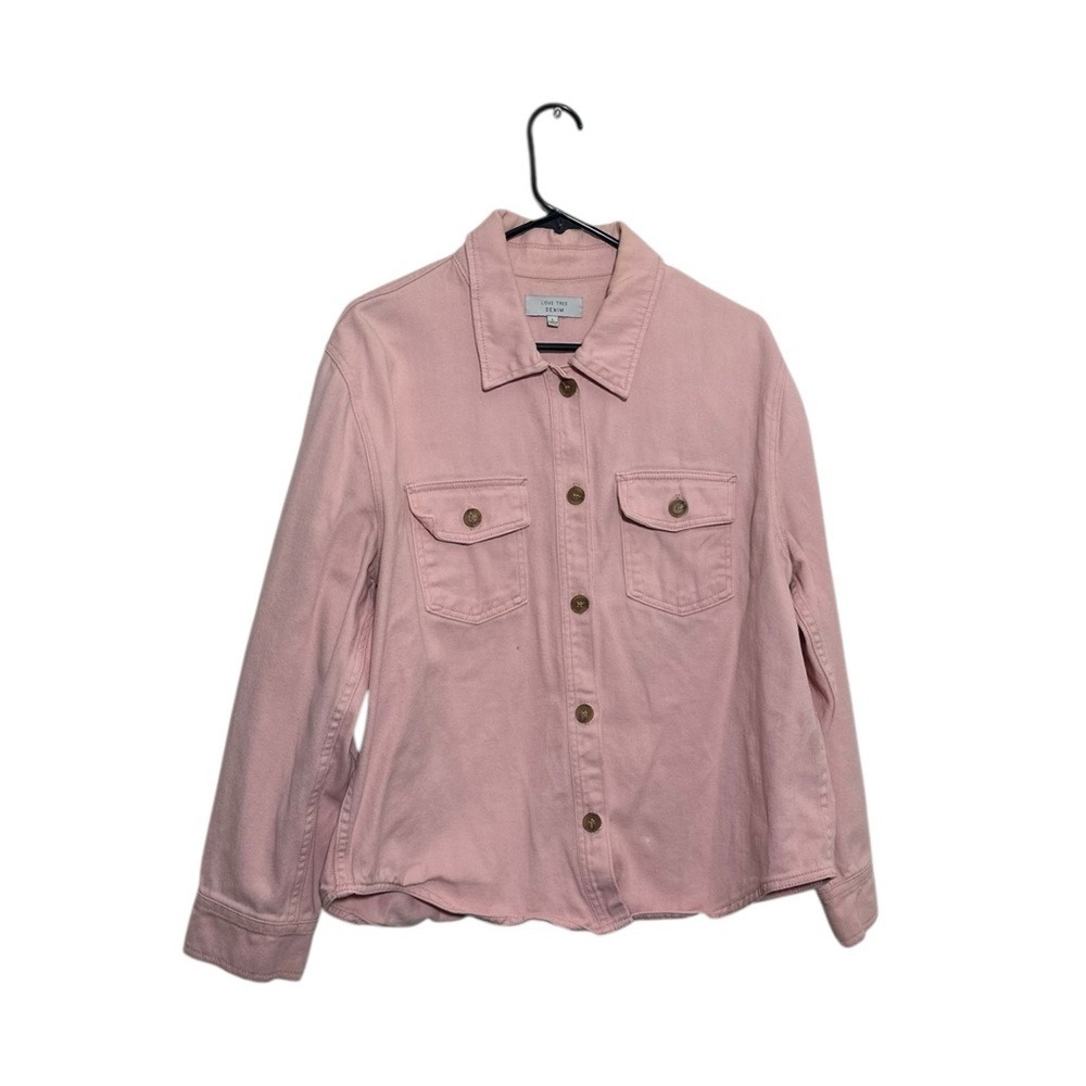 Love Tree Denim Pink‎ Button Down Shirt Jacket Shacket Women's Size Large
